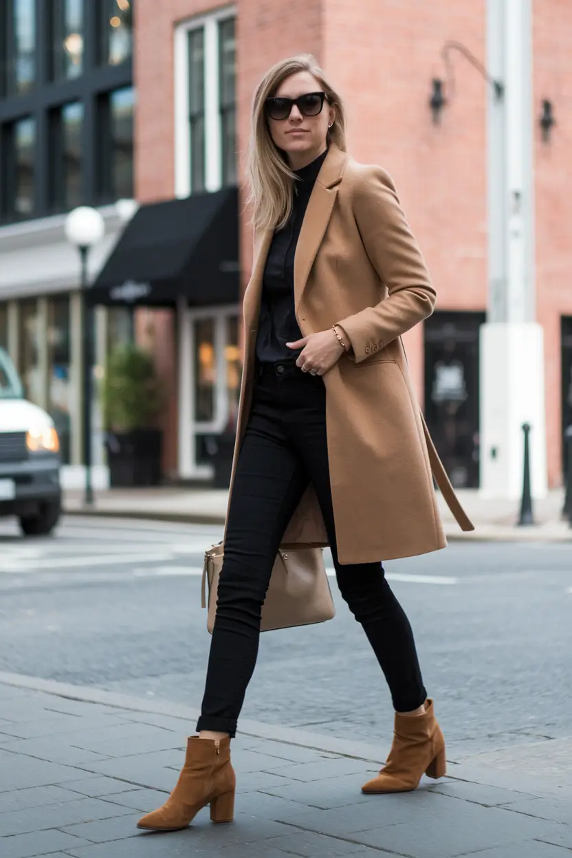 autumn outfits with coat Camel & Black: The It-Girl Combo That Never Fails