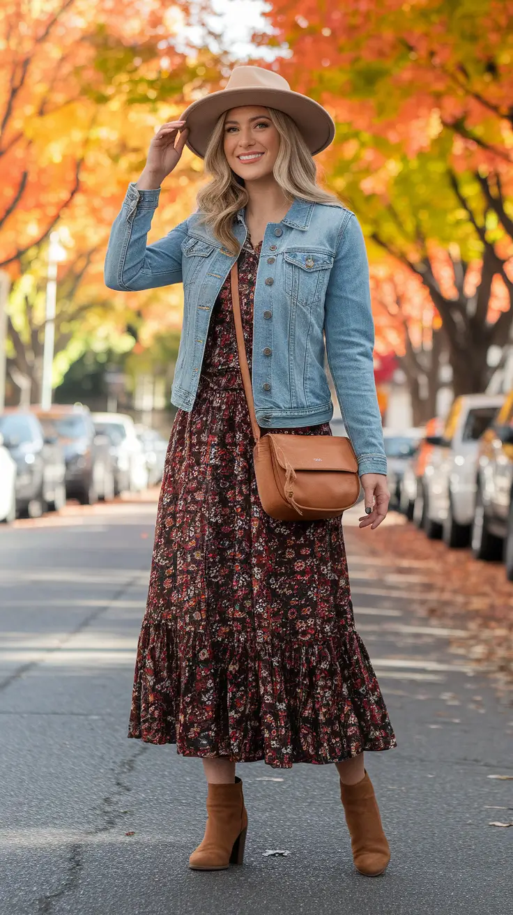 cute fall outfits for women Western Boho Vibes with a Classic Denim Jacket