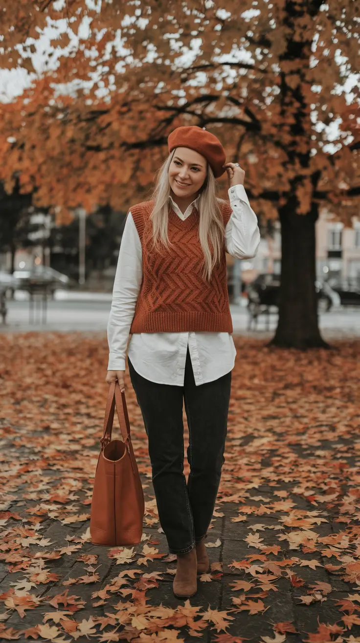 cute fall outfits for women Parisian Preppy with a Cozy Spin