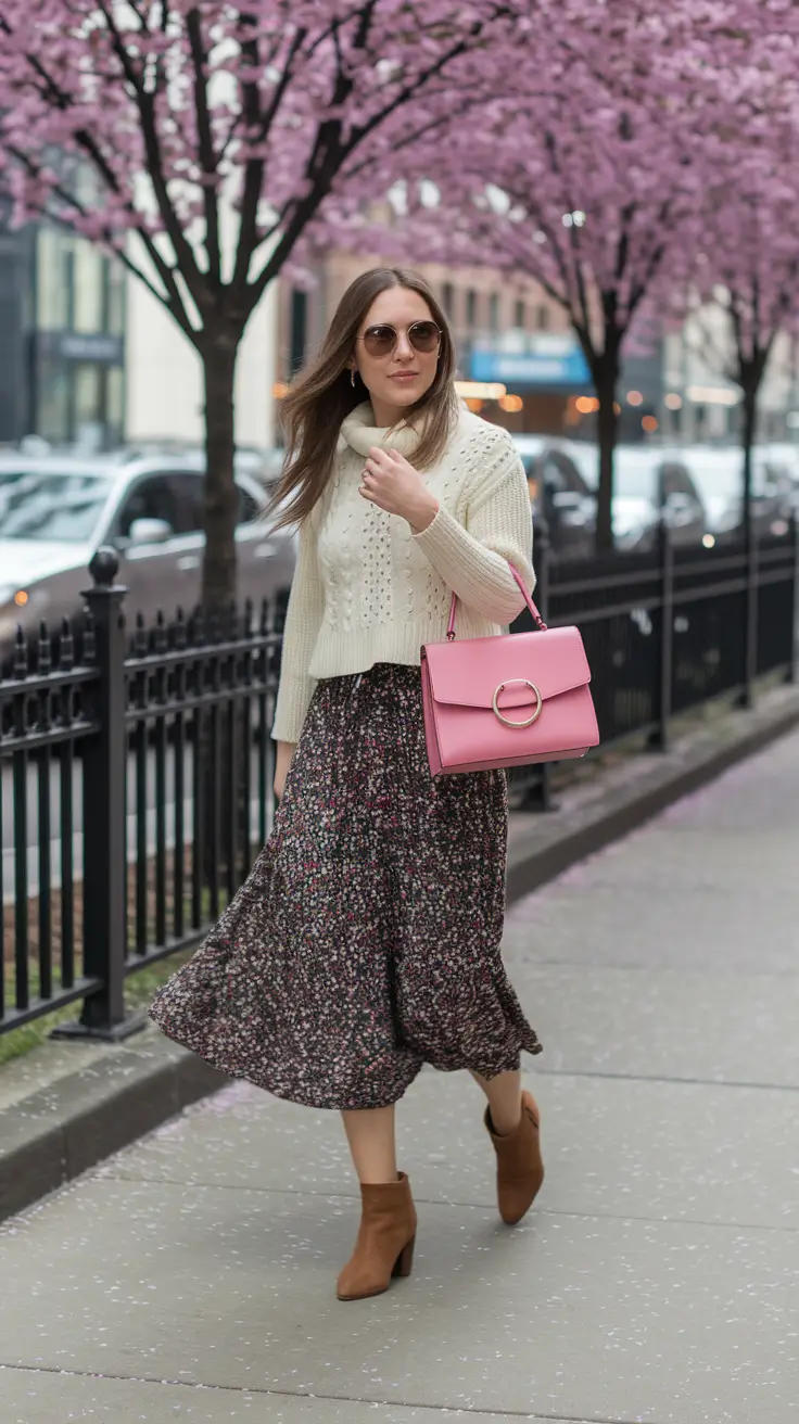cute fall outfits for women Feminine Layers with a Pop of Pink