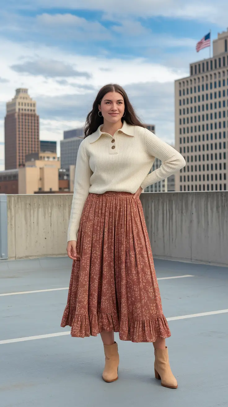 cute fall outfits for women Rust-Toned Elegance on the Rooftop