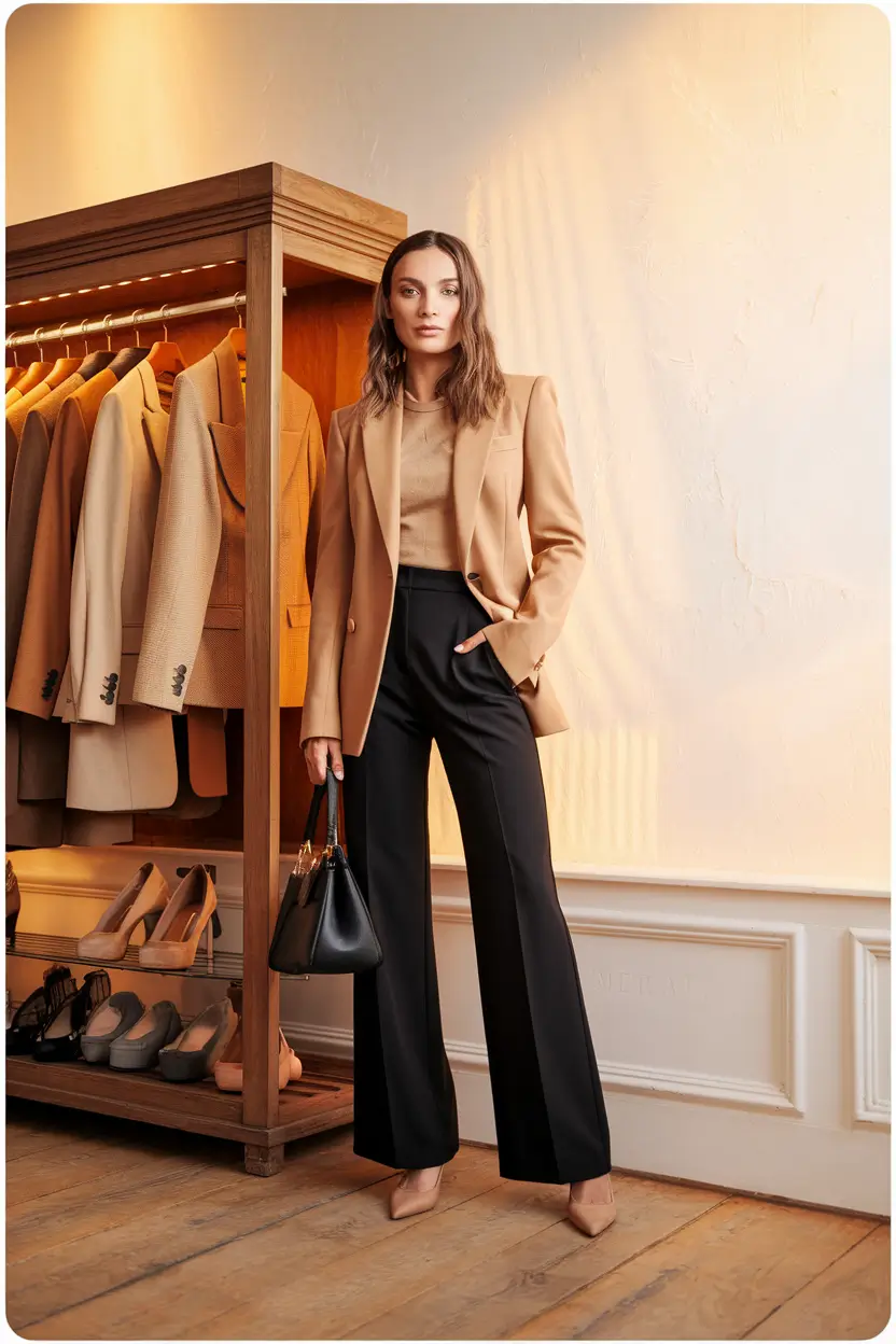 fall business casual outfits Monochrome Camel for a Modern Power Move