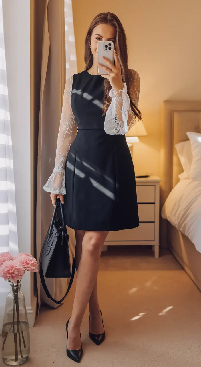 fall business casual outfits Timeless Black Dress with a Feminine Twist