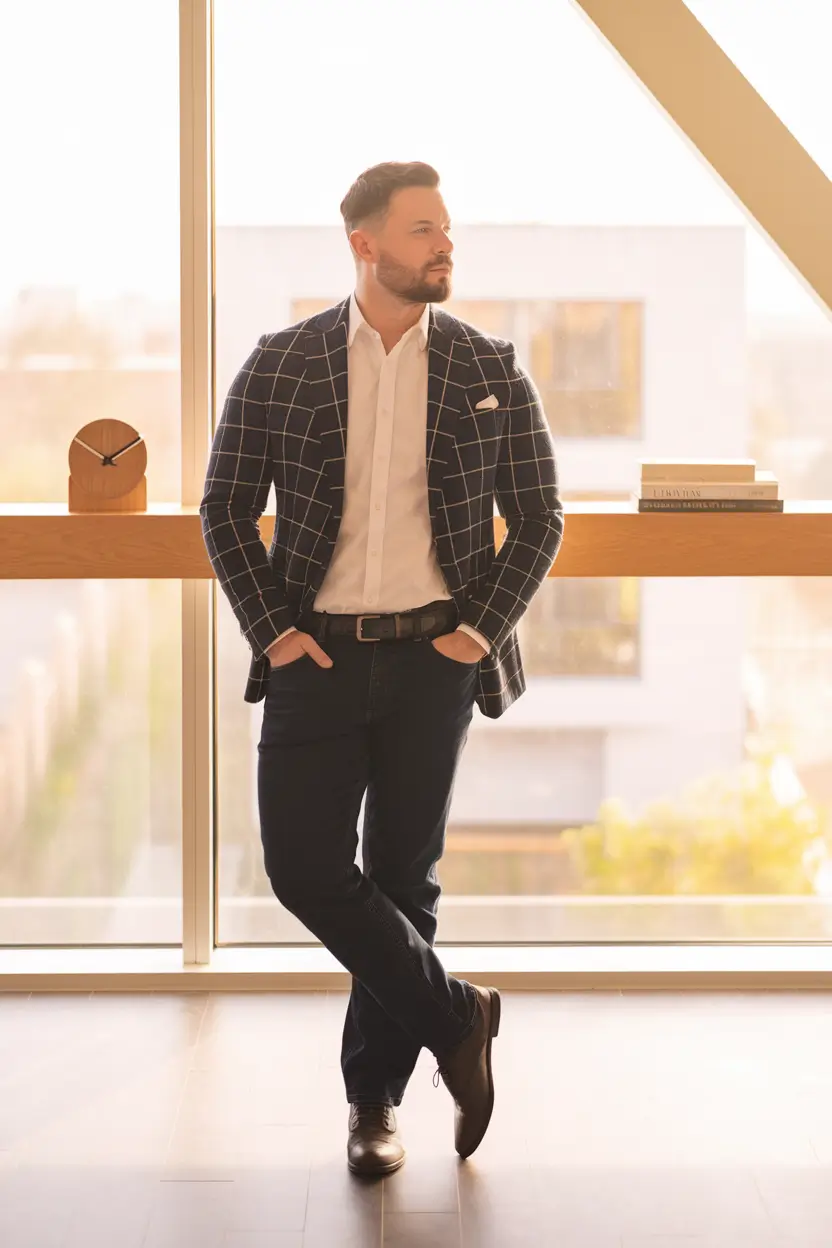 fall business casual outfits for men Grid Check Confidence for Golden Hour