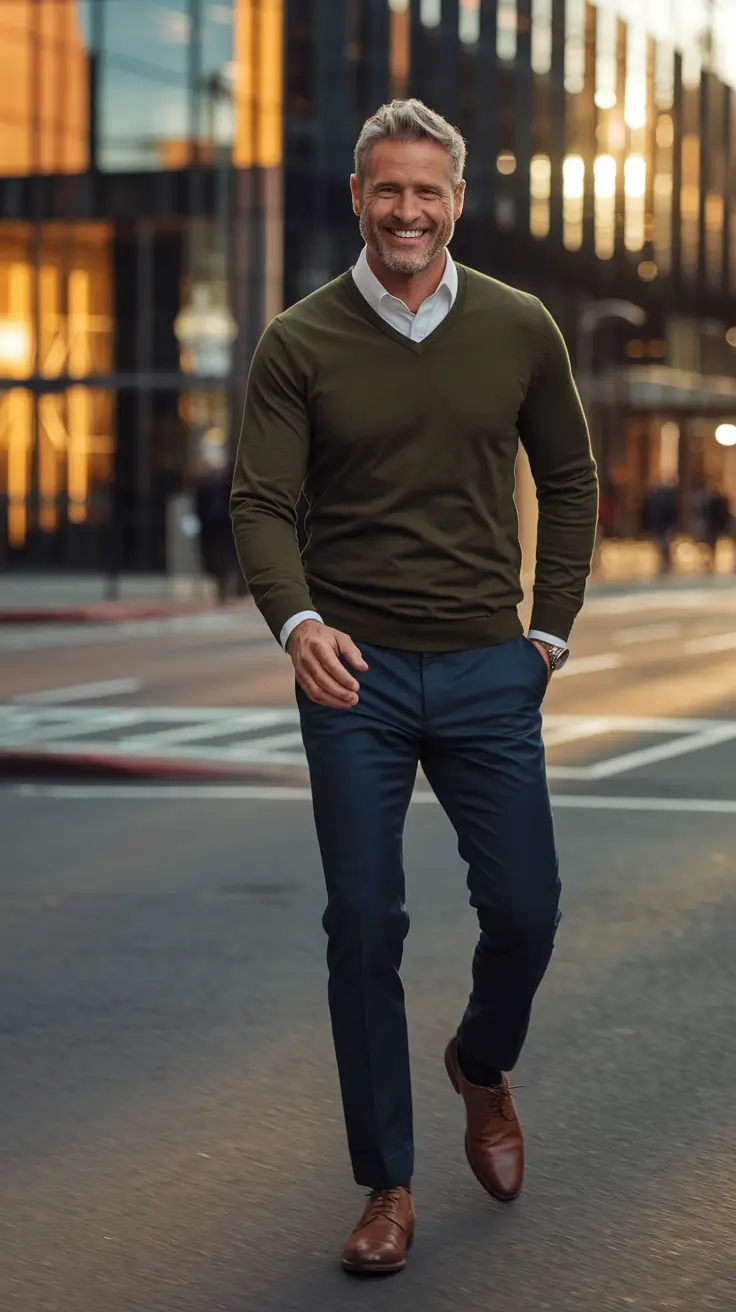 fall business casual outfits for men Olive and Navy for Everyday Ease