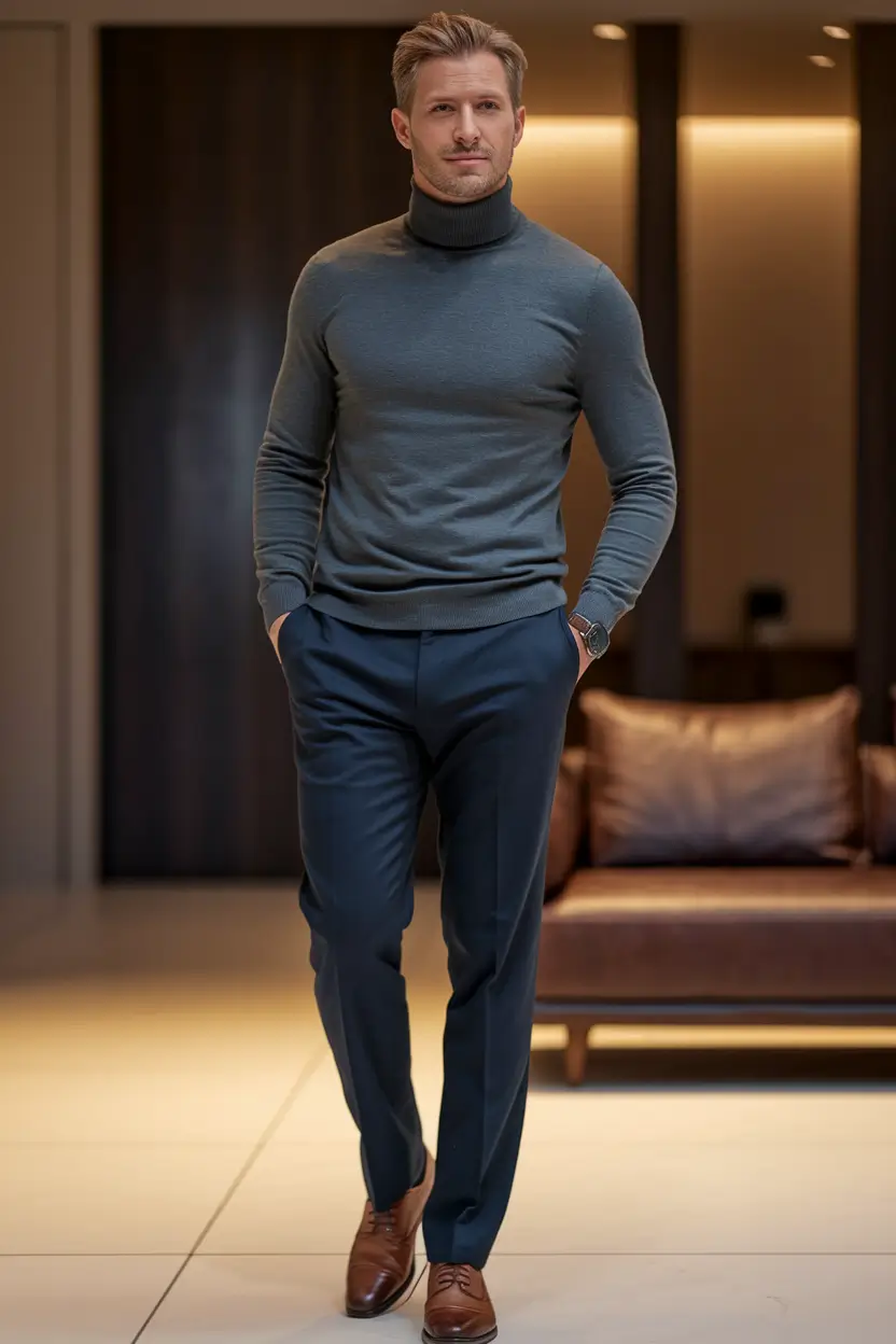 fall business casual outfits for men Minimalist Turtleneck Elegance