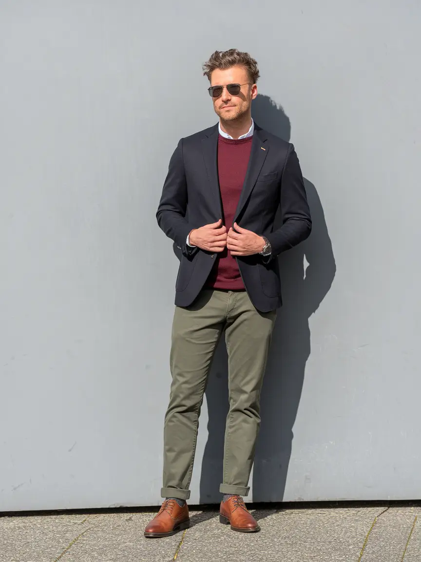 fall business casual outfits for men Smart and Sporty: Blazer Energy With a Twist