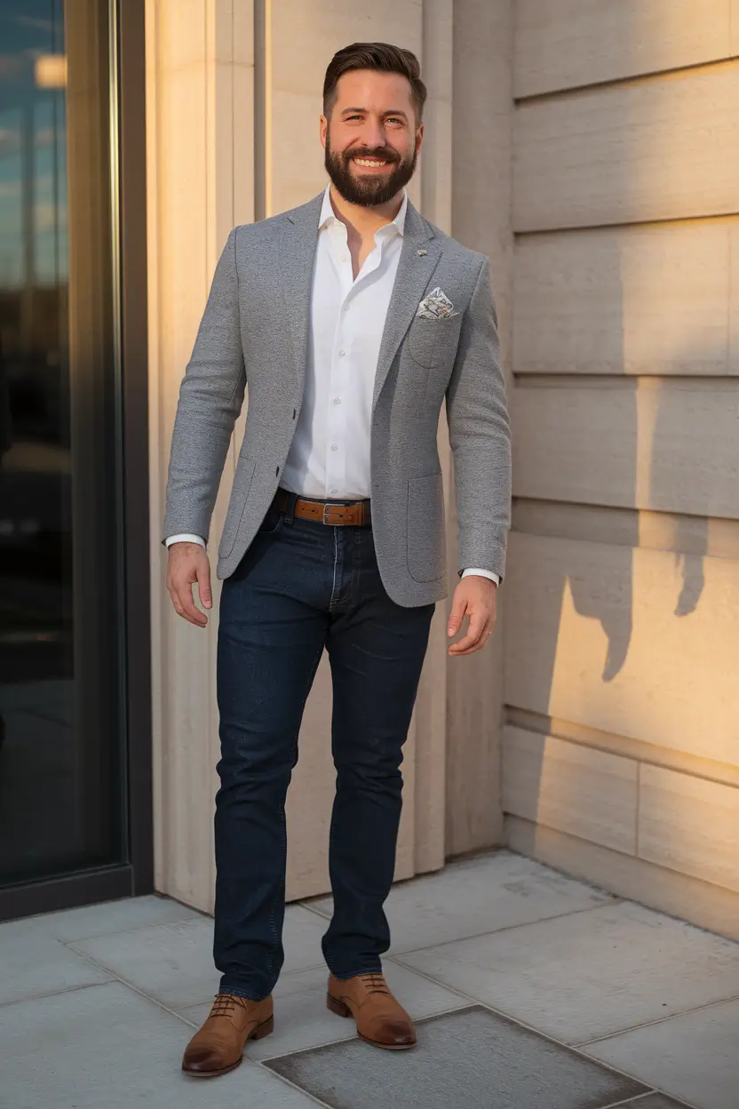 fall business casual outfits for men Classic Business Meets Denim Confidence
