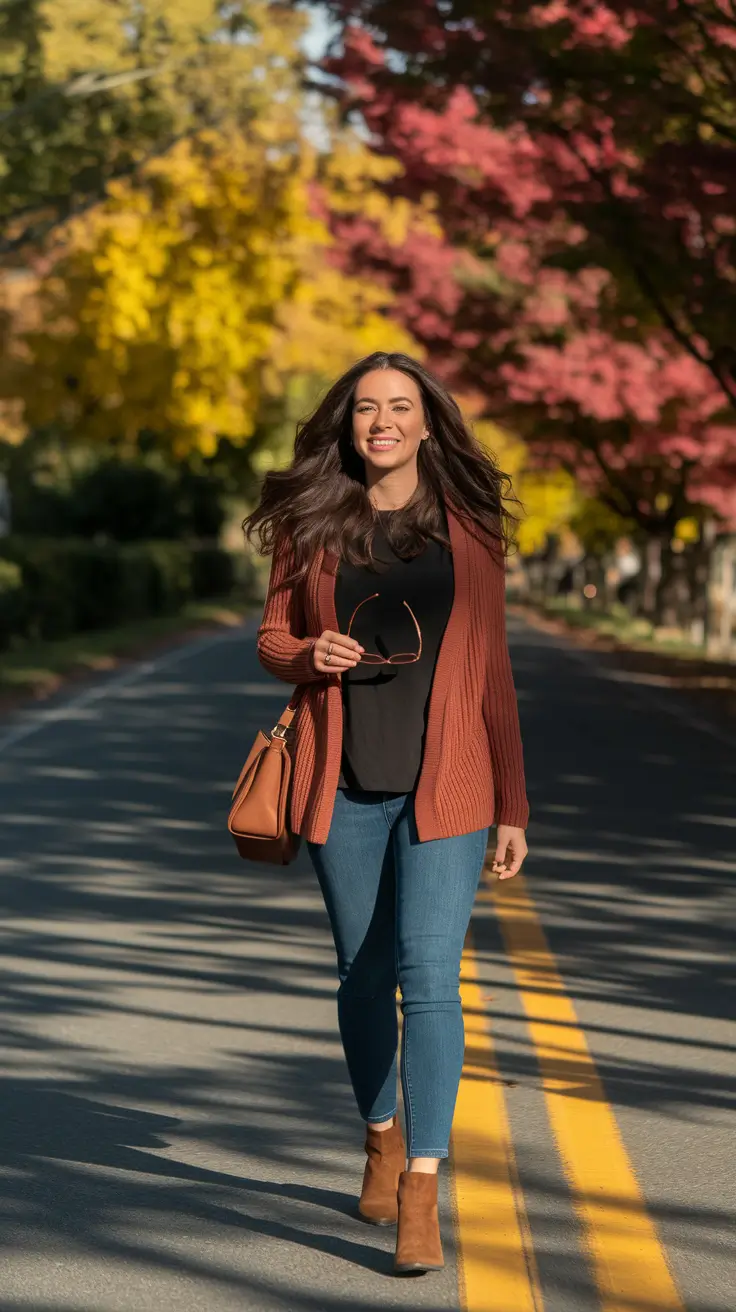 fall capsule wardrobe Casual Autumn Day in Cinnamon and Denim