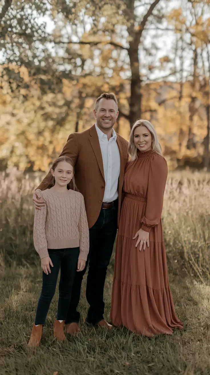 fall family pictures outfits Burnt Orange with Denim: A Timeless Autumn Harmony