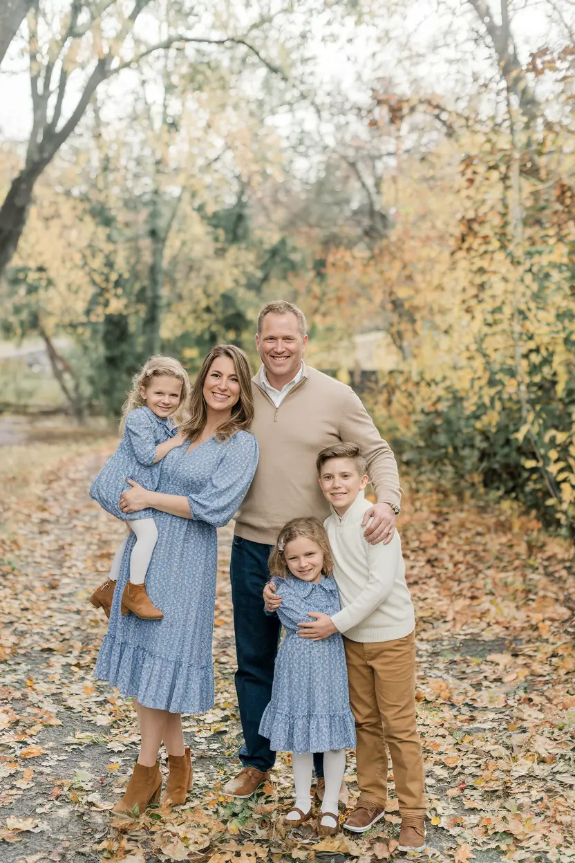 fall family pictures outfits Dusty Blues and Warm Cinnamon