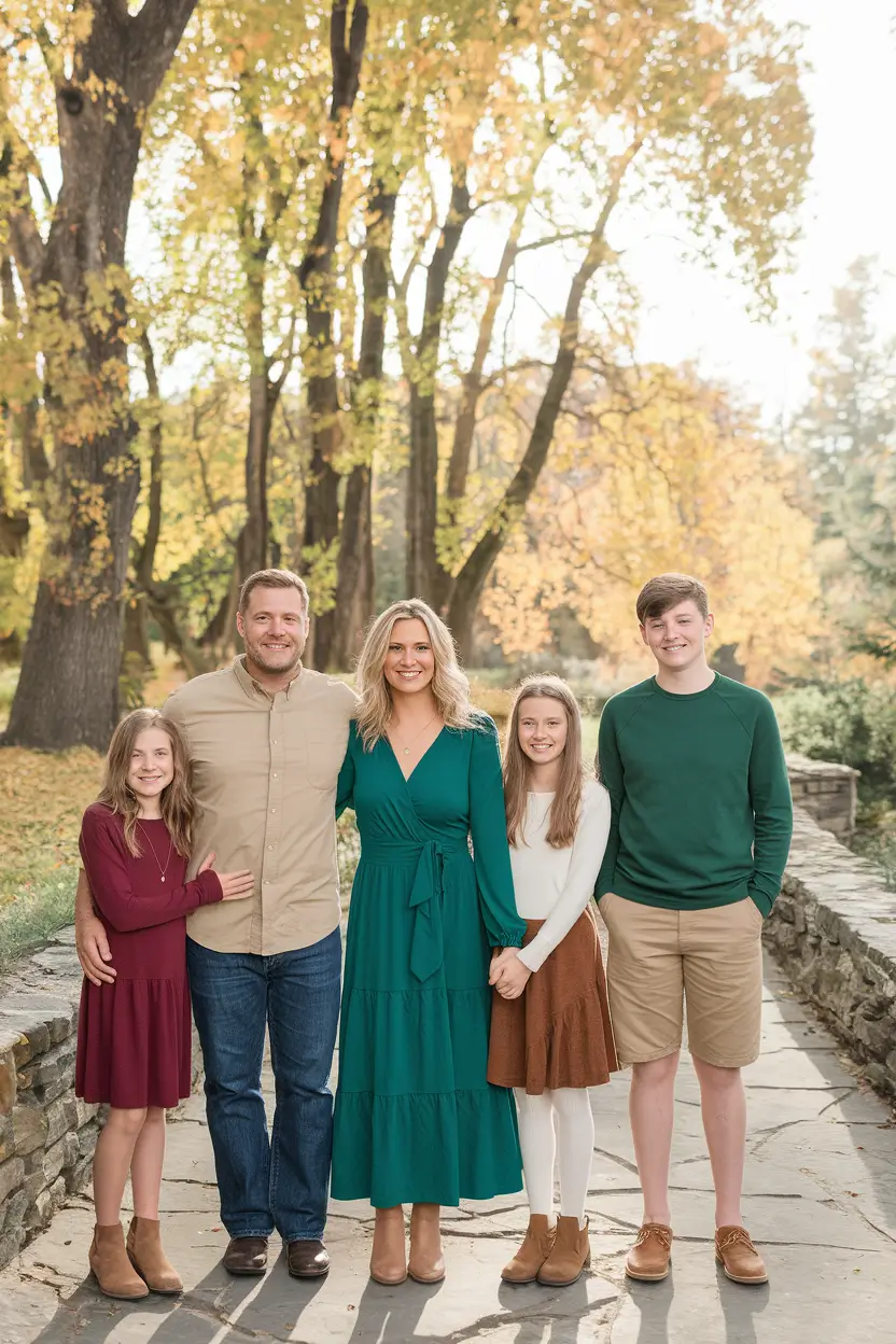 fall family pictures outfits green Autumn Jewel Tones Meet Everyday Ease