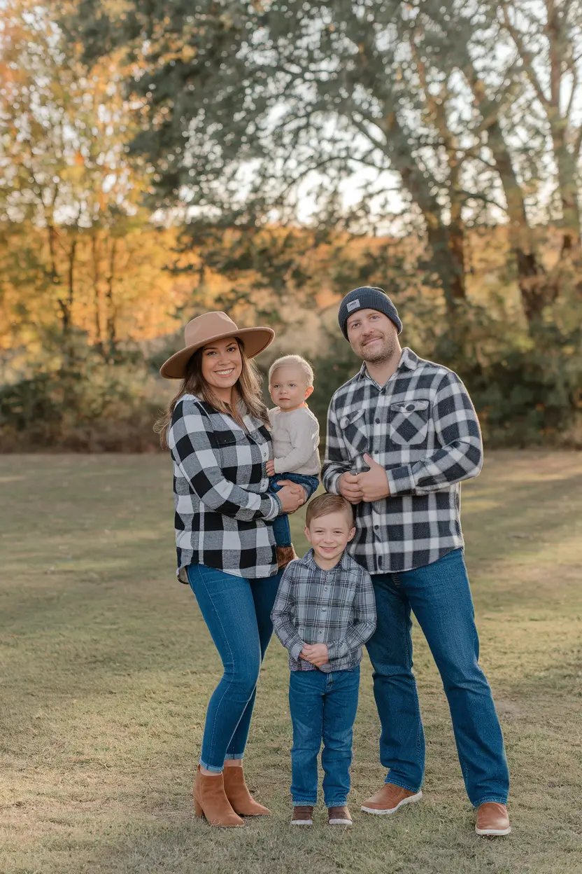 fall family pictures outfits black Matching Flannels with a Western Edge