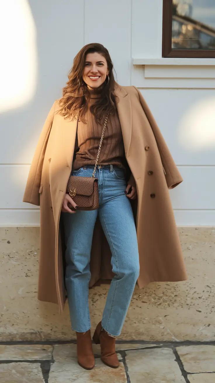 fall fashion women over 50 outfits Camel Coats & Confident Smiles