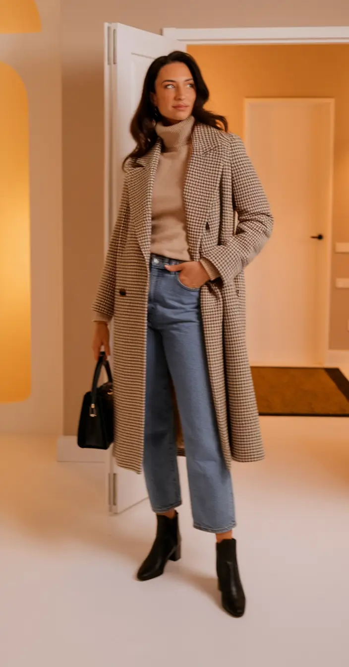 casual autumn street style chic Classic Checks Meet Easy Denim