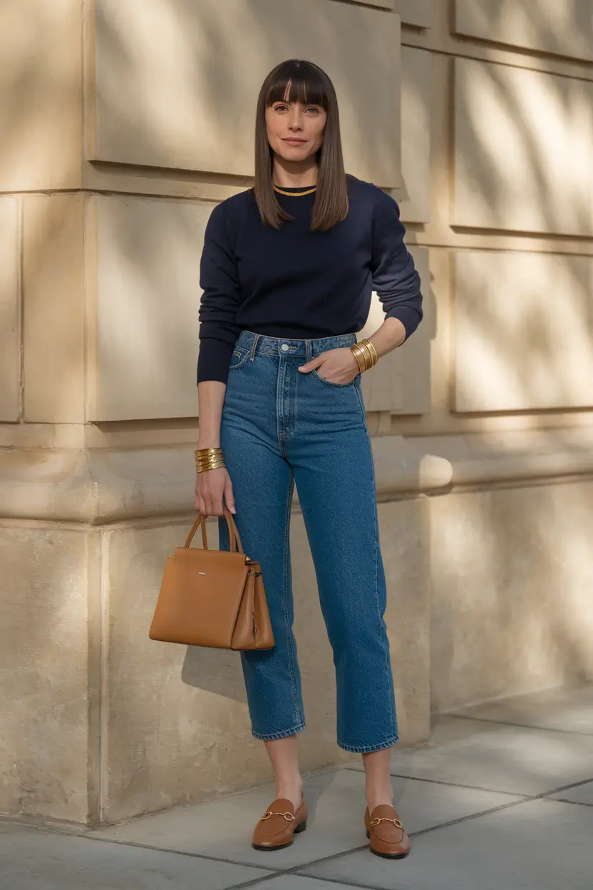 fall old money outfits Heritage Denim with Polished Accessories