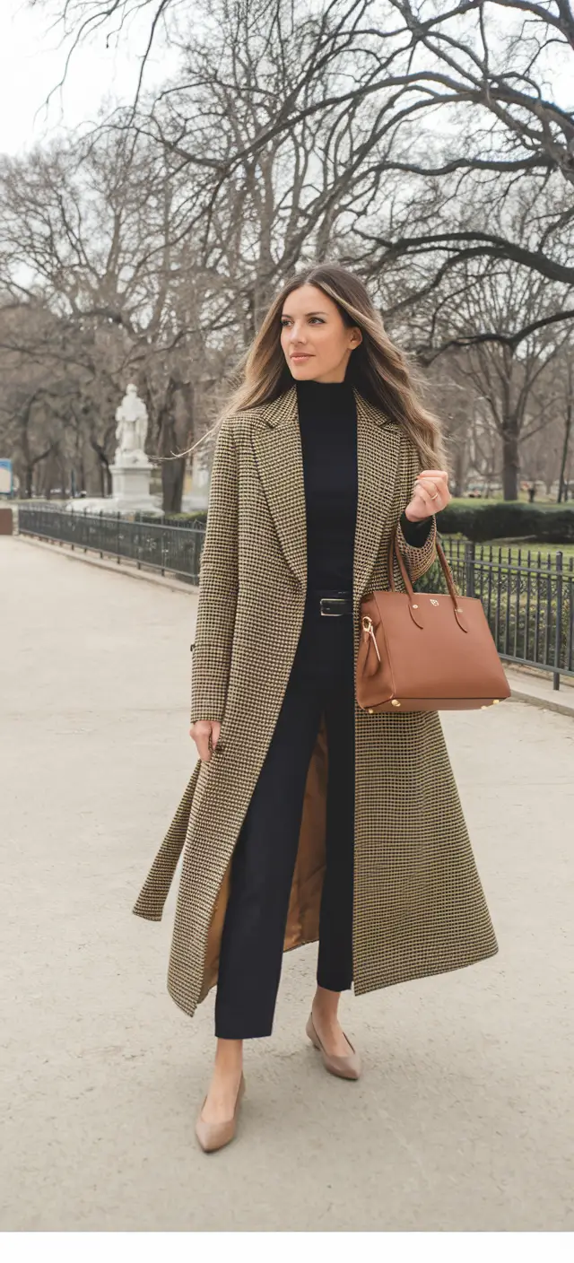 fall old money outfits Houndstooth and Power Neutrals
