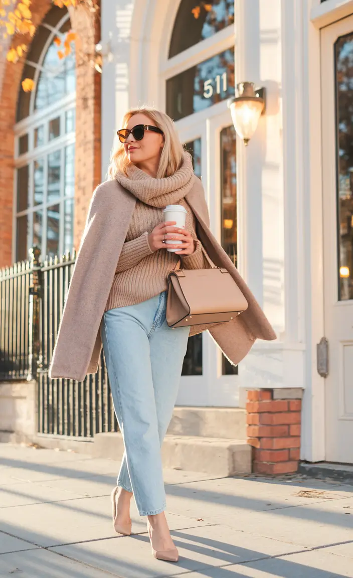fall old money outfits casual Coffee Break in Camel and Cream