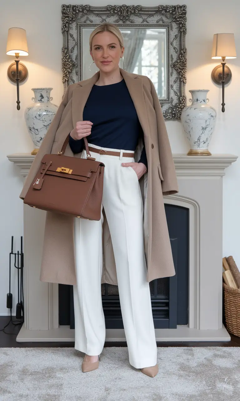 fall old money outfits Classic Camel Layers with Clean Lines