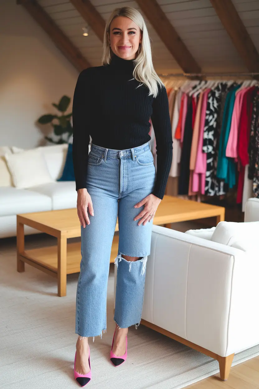 fall outfits for women over 30 Modern Turtleneck with a Pop