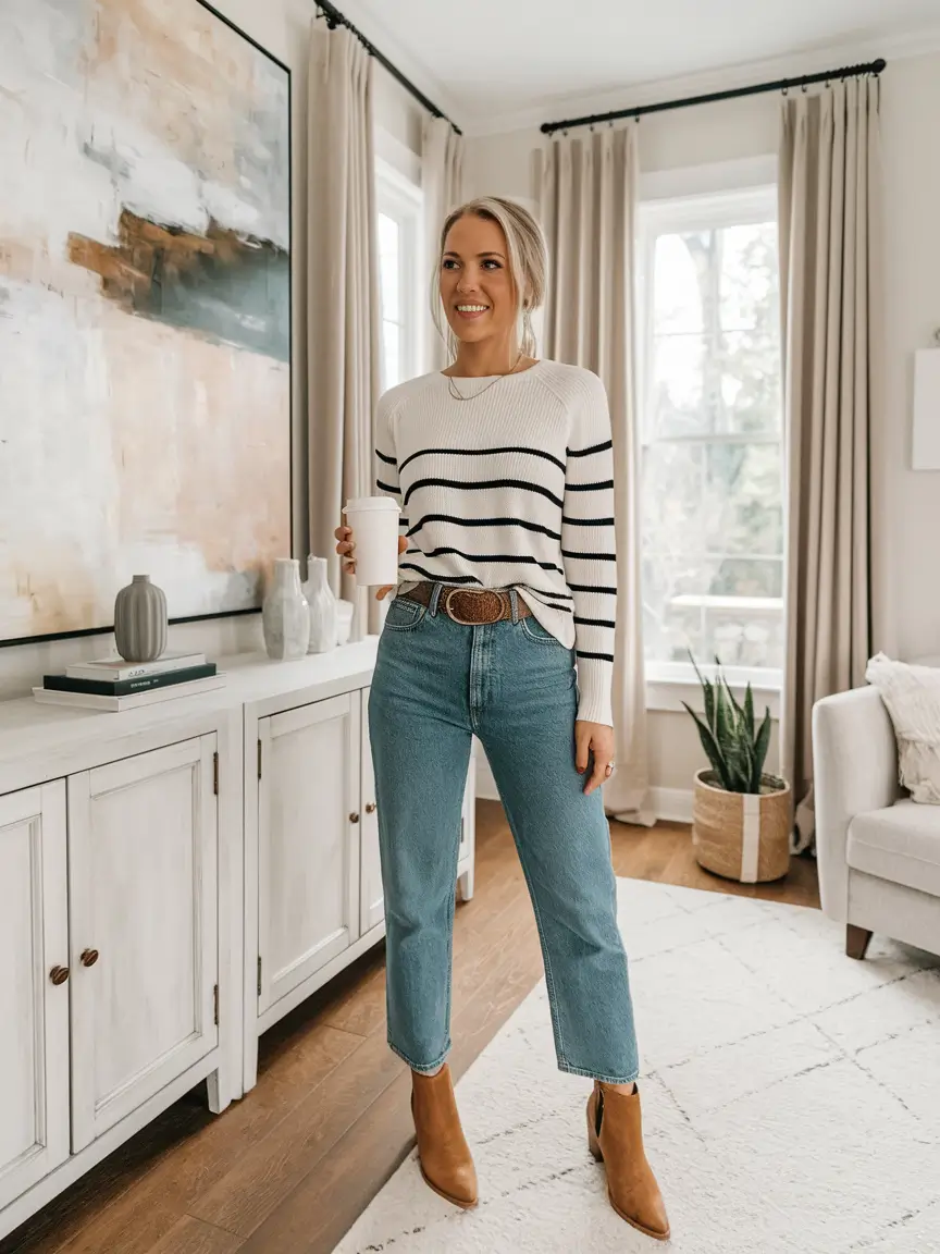 fall outfits for women over 30 Everyday Stripes with a Touch of Vintage