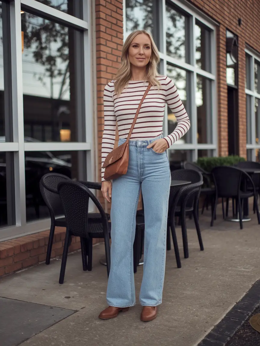 fall outfits for women over 30 Stripes & Flares for That 70s Fall Feel