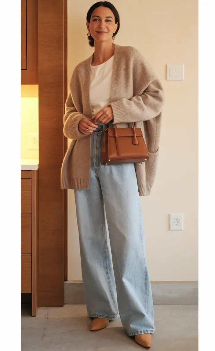 fall outfits for women over 30 Warm Neutrals & Wide-Leg Denim