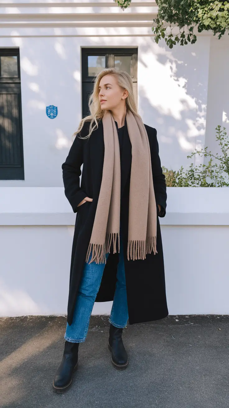 fall outfits with boots plus size Contrast Drama with Black and Tan Layers