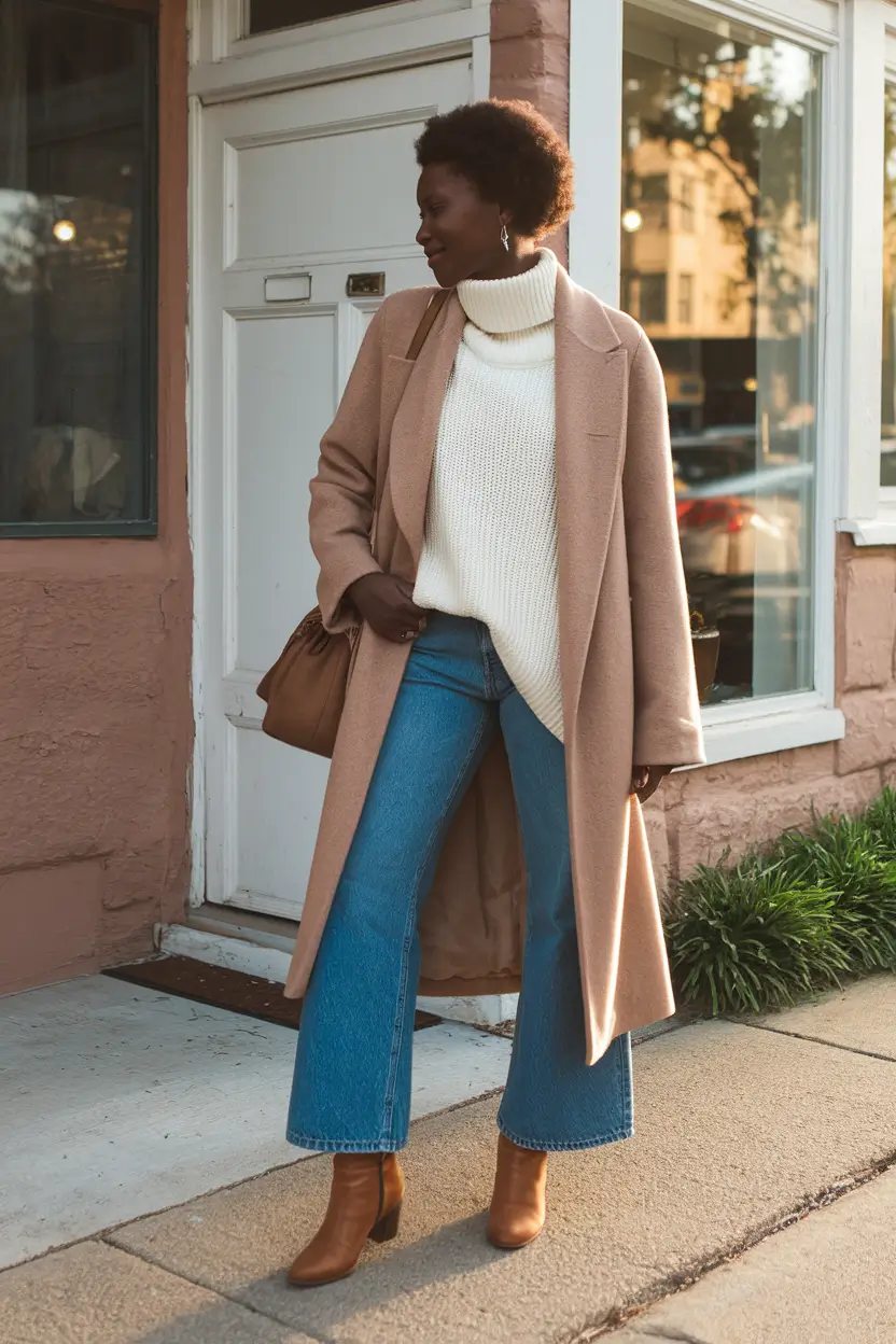 fall outfits with boots - Cozy in Camel: The Comfy-Casual Uniform