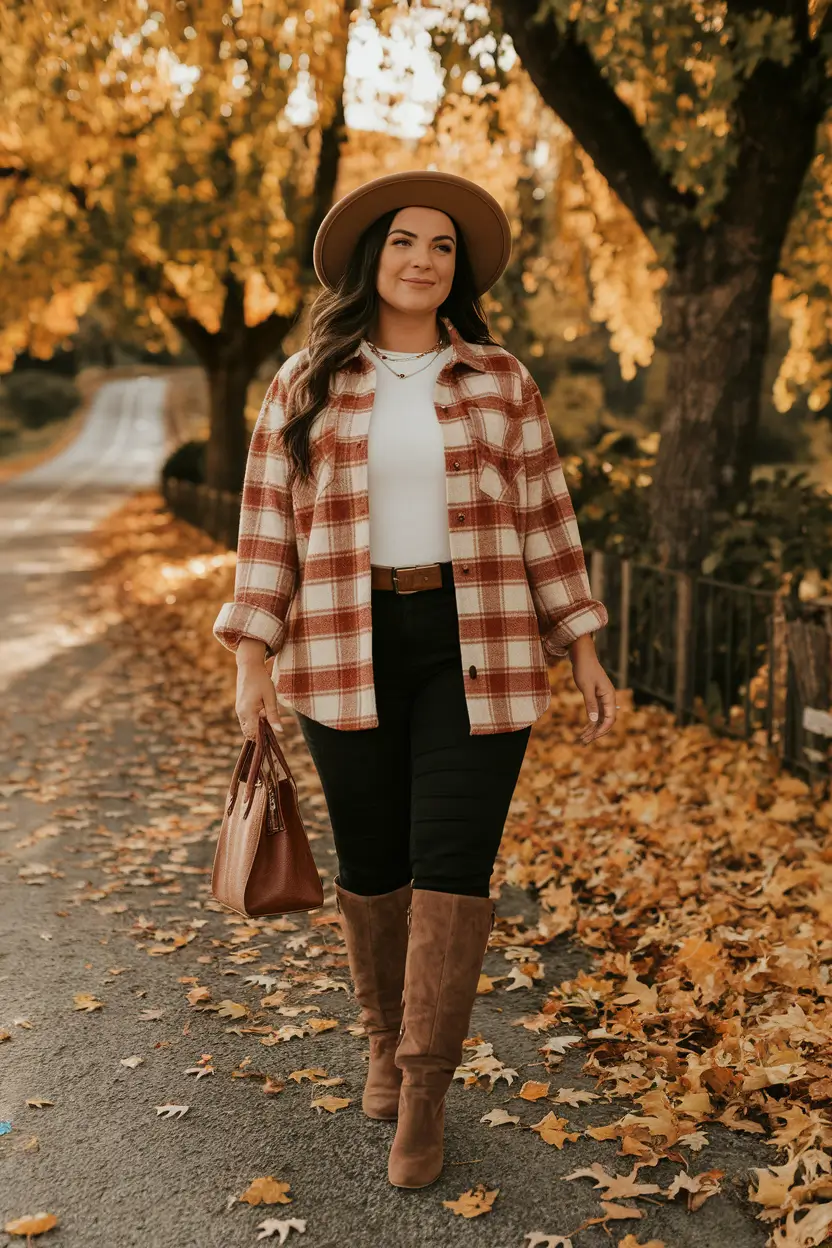 fall plus size outfits casual comfy Laid-Back Layers with a Lumber-Jane Twist