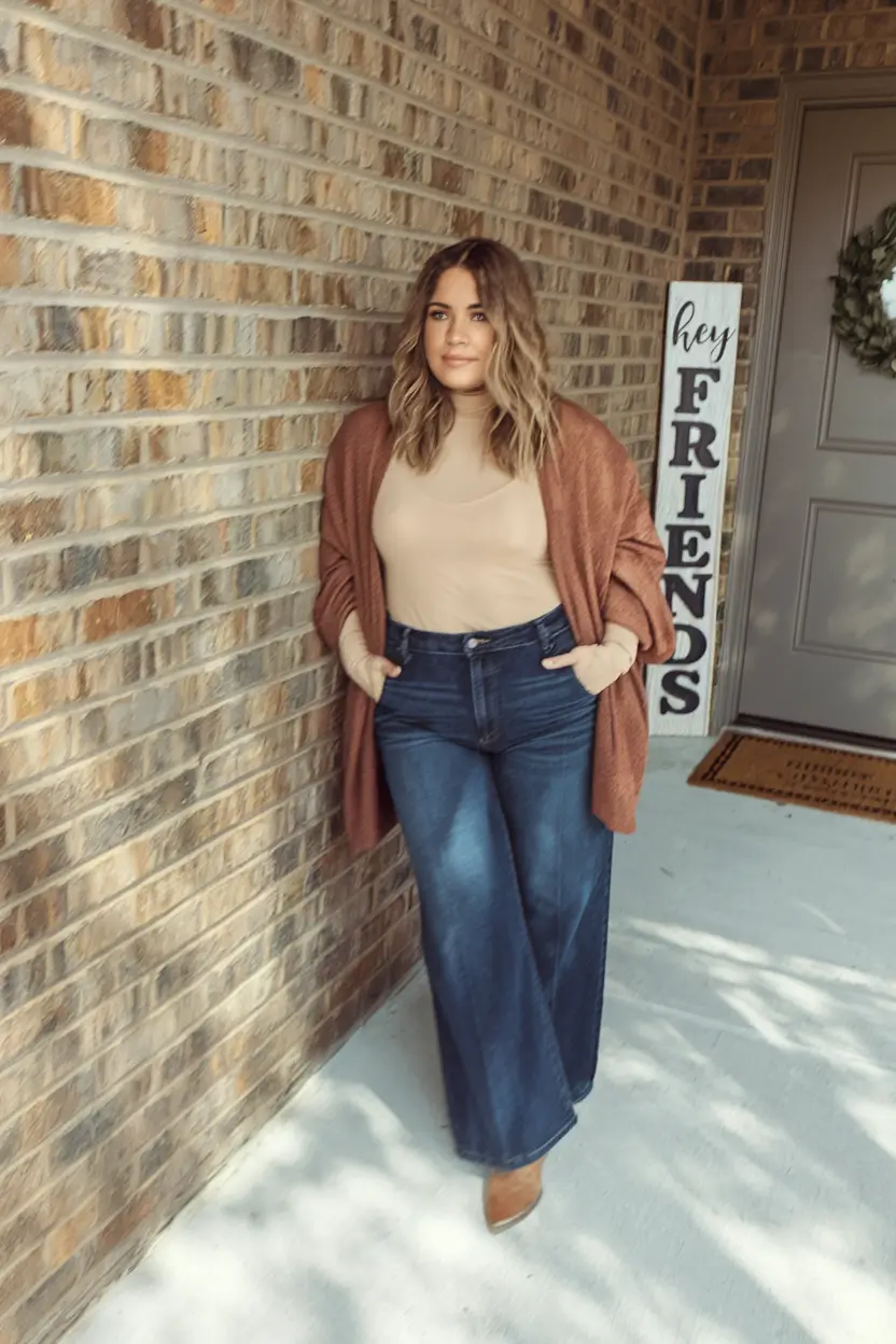 fall plus size outfits casual comfy Layered in Cinnamon & Denim