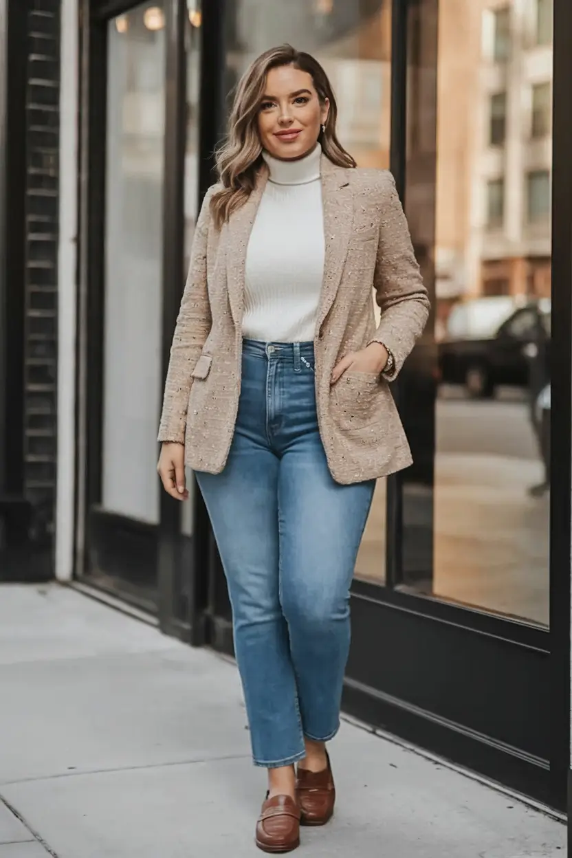 fall plus size outfits casual work Tweed & Denim with a Parisian Twist