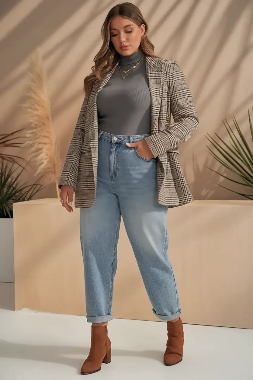fall plus size outfits 2025 Modern Plaid & Soft Neutrals