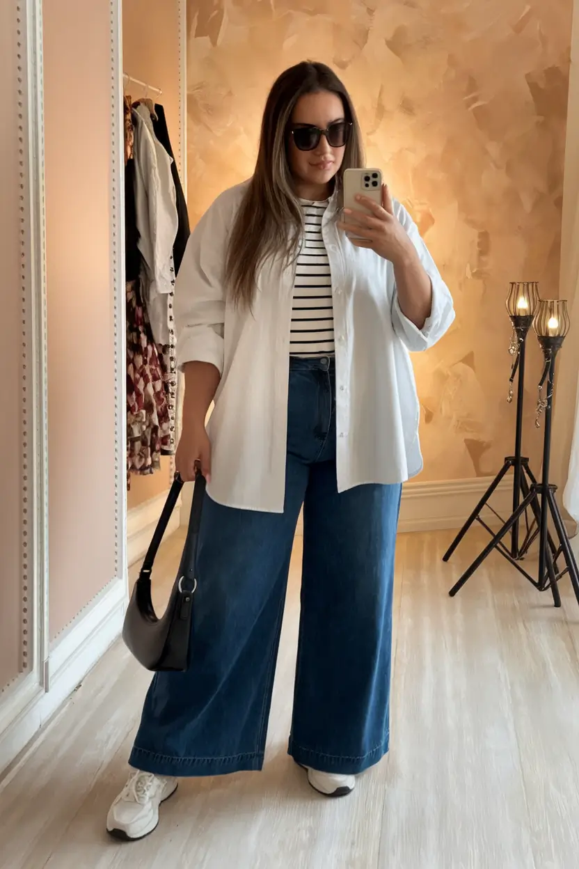 fall plus size outfits casual comfy Relaxed Denim with a Parisian Touch