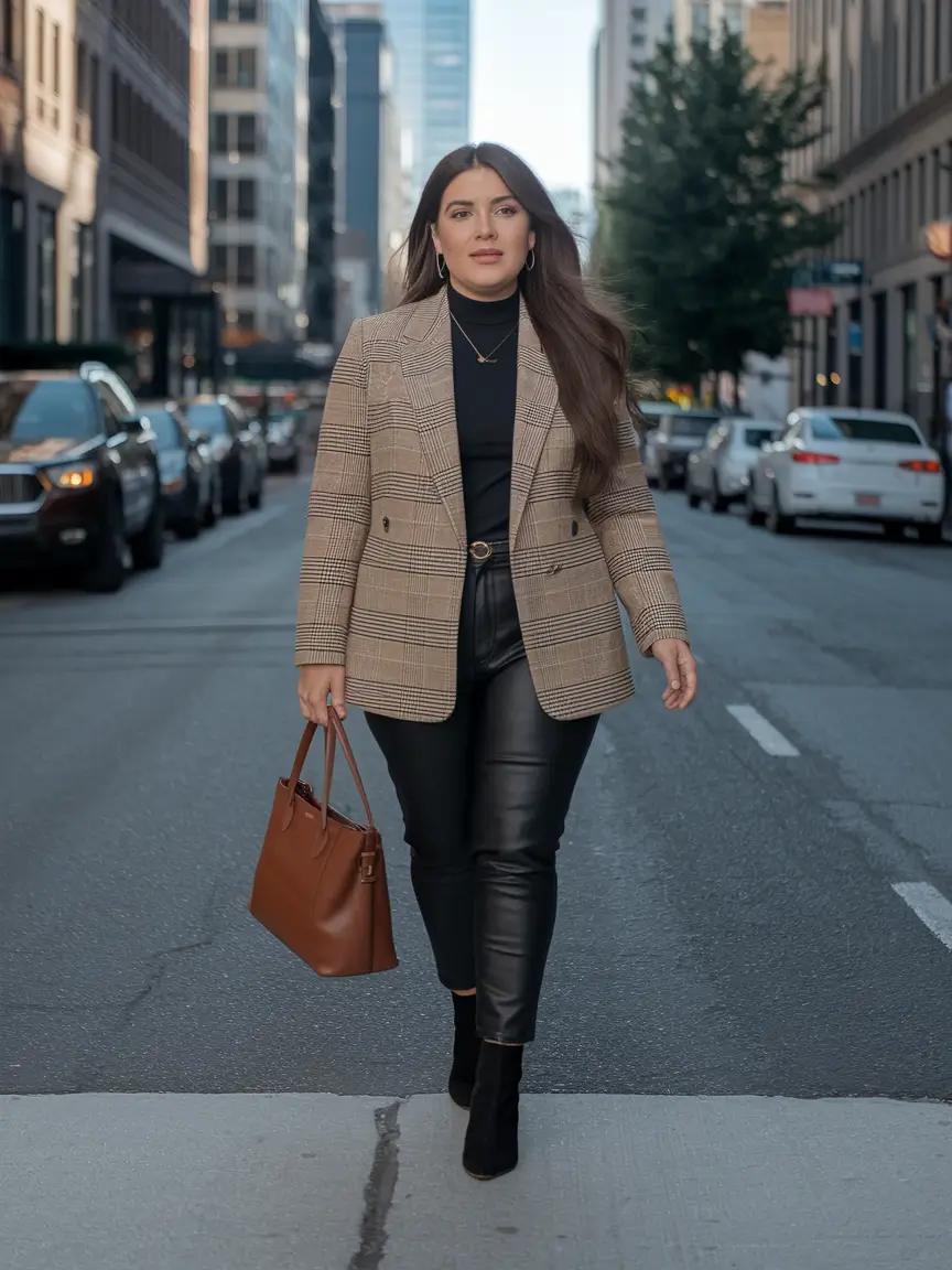 fall plus size outfits for work office Urban Luxe with Leather & Plaid