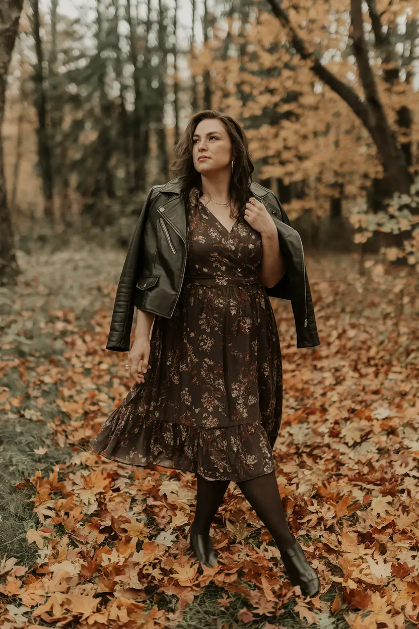 fall plus size outfits going out Moody Florals & Leather Layers