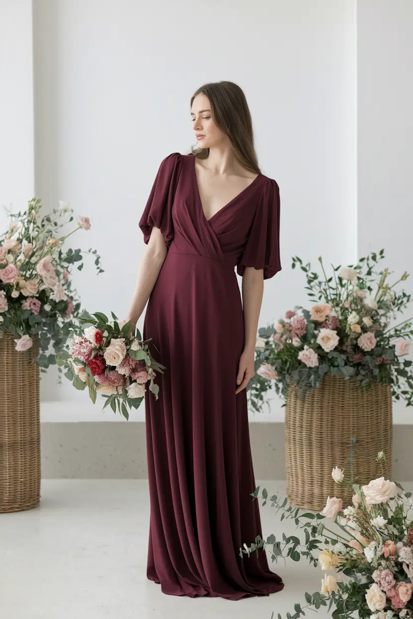 fall wedding guest dress 2025 Modern Romance in Burgundy Draping