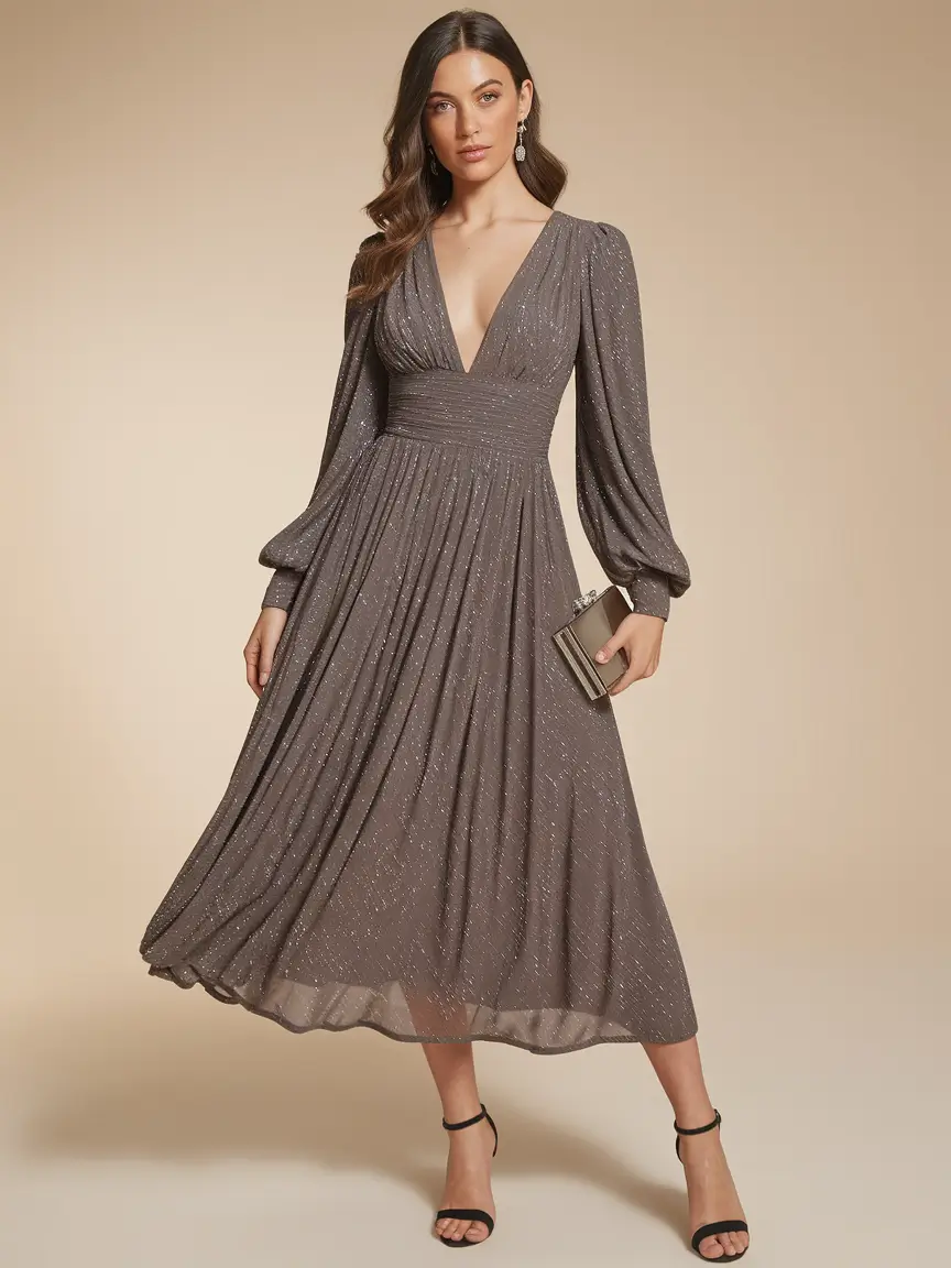 fall wedding guest dress formal Metallic Taupe & Soft Sparkle