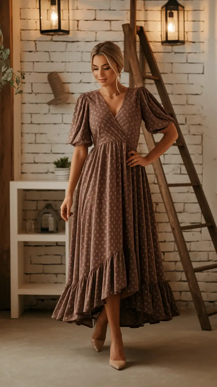 fall wedding guest dress casual Rustic Ruffles in a Dusty Taupe