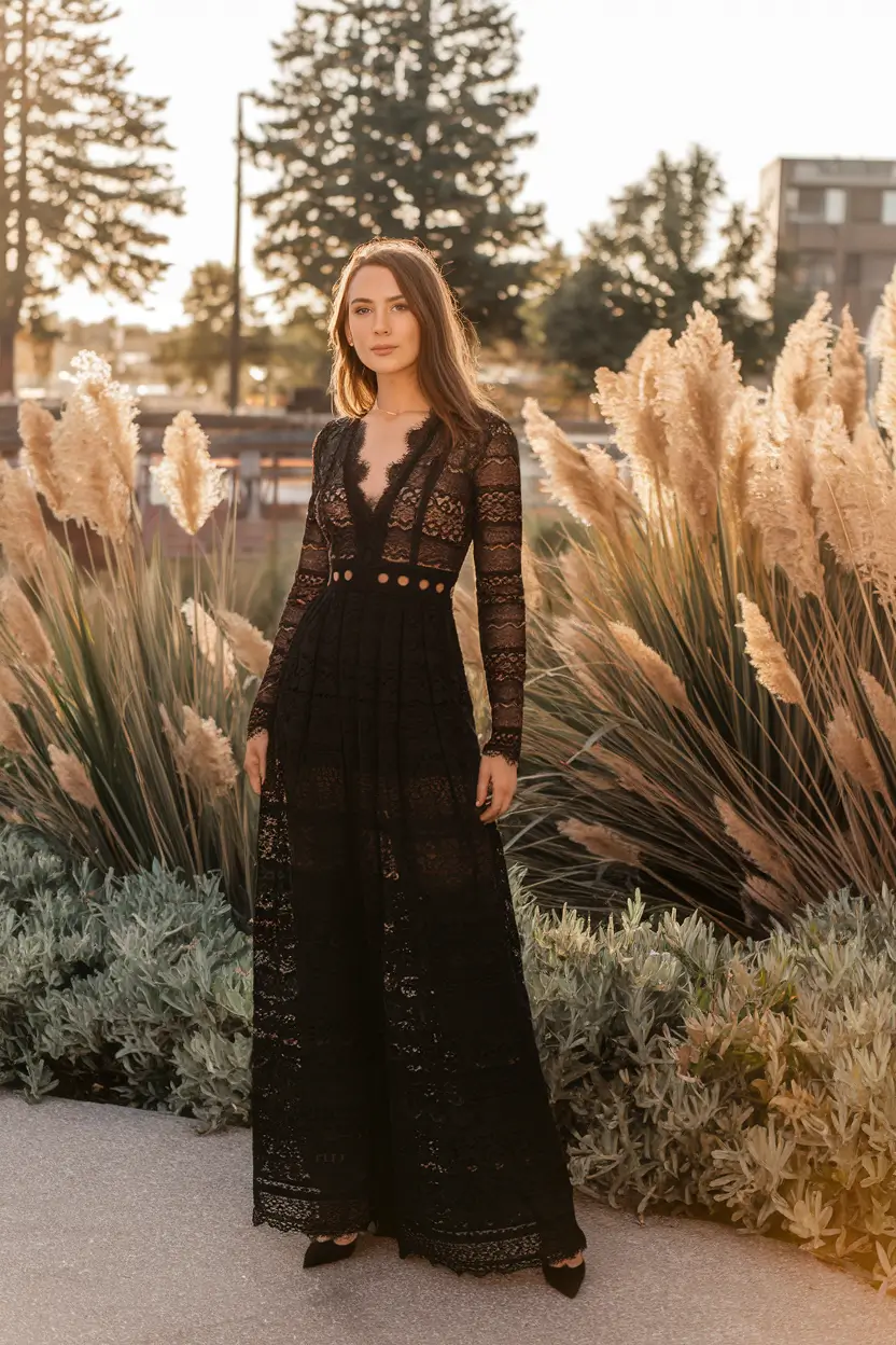 fall wedding guest dress October formal Black Lace & Edgy Romance
