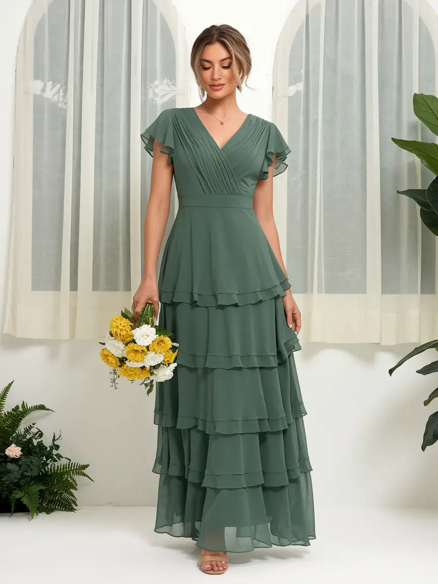 fall wedding guest dress 2025 Sage Green Ruffles & Romance