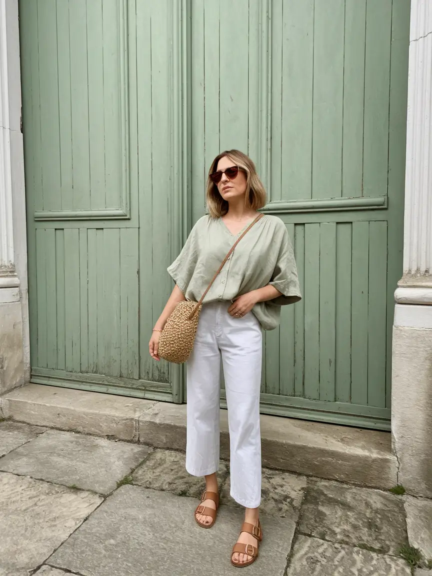 summer to fall transition outfits - Soft Sage and Crisp White: An Elevated Neutral Moment