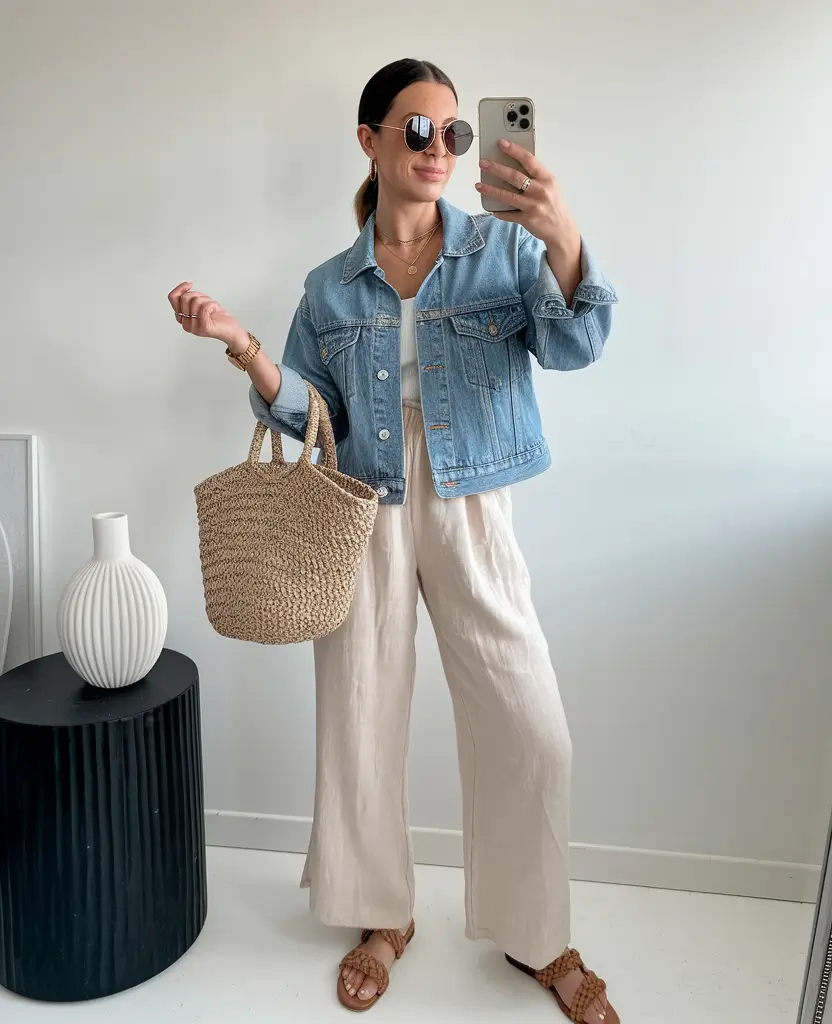 summer to fall transition outfits - Chic Minimalism with a Denim Pop