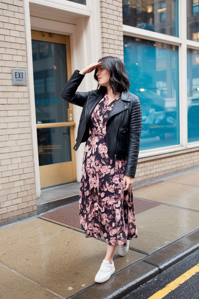 summer to fall transition outfits dress Bold Florals & Leather: Fall Rebel in Bloom