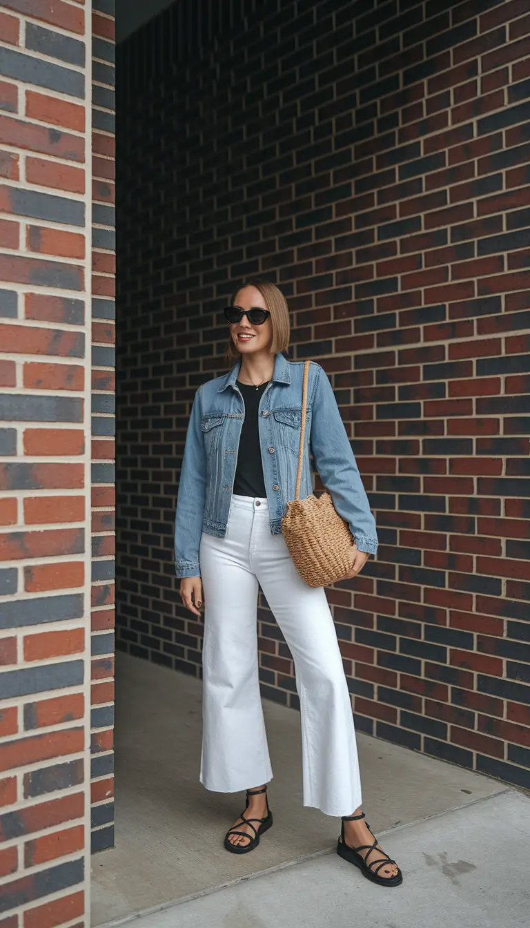 summer to fall transition outfits shorts Monochrome Magic With a Denim Jacket Spin