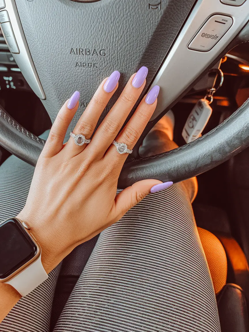 august nails colors Glossy Lilac Elegance on Almond Nails