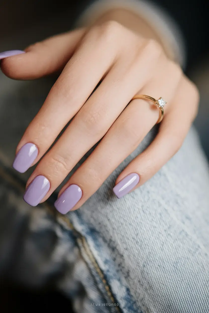 august nails colors Lavender Cream Short Square Mani
