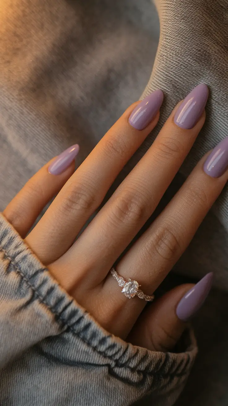 august nails colors Romantic Lilac Almond With Golden Glow