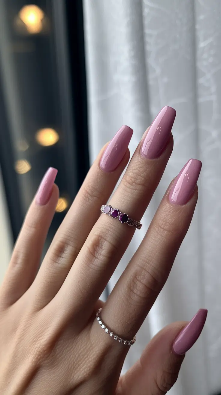 august nails colors Dusty Rose Mauve on Coffin Tips