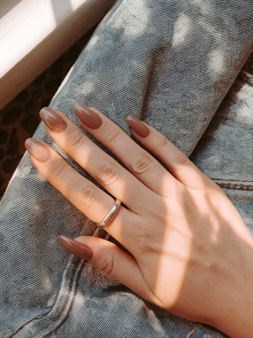 august nails color ideas Cocoa Velvet Shorties